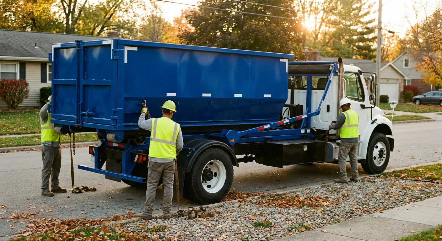 Roll-off dumpster delivery truck in New Bedford, MA