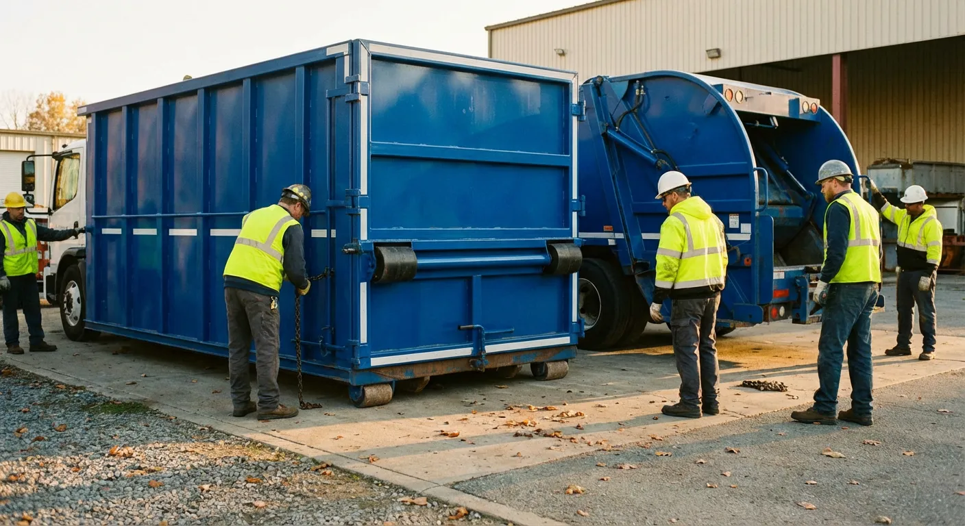 Roll-off dumpster loaded with construction debris in New Bedford, MA