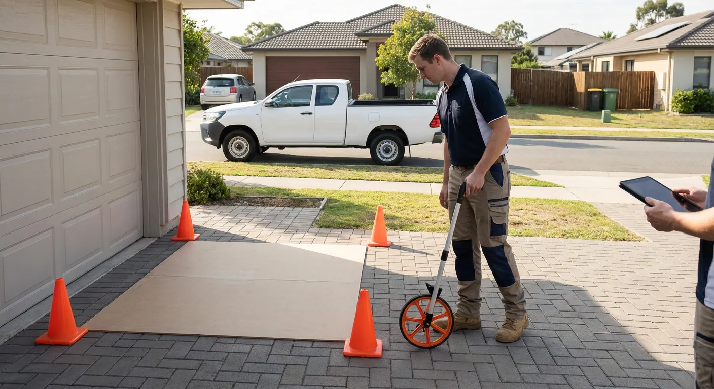 Site assessment for dumpster placement showing clearance requirements in New Bedford, MA