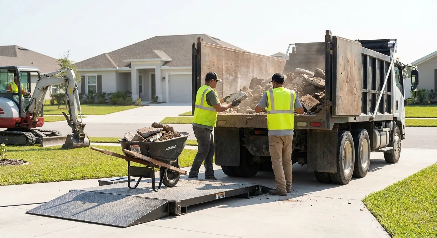 Heavy debris dumpster loaded with concrete in New Bedford, MA